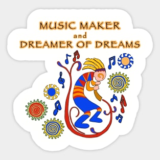 Kokopelli, boy, music maker, dreams, primary colors Sticker